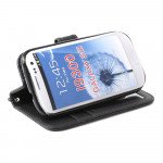 Wholesale Galaxy S3 /i9300 Square Wallet Flip Leather Case with Strap and Stand (Black)